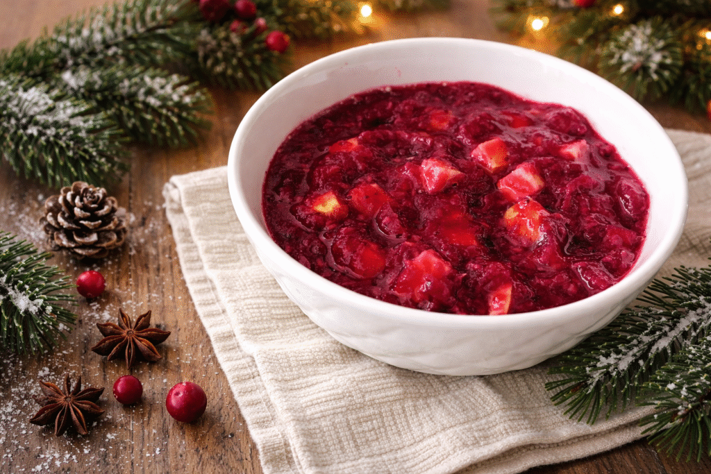 Tangy, sweet cranberry sauce recipe with raspberries