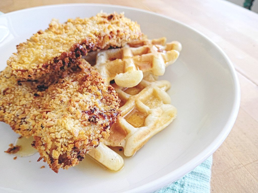 Crispy panko air fryer chicken and waffles