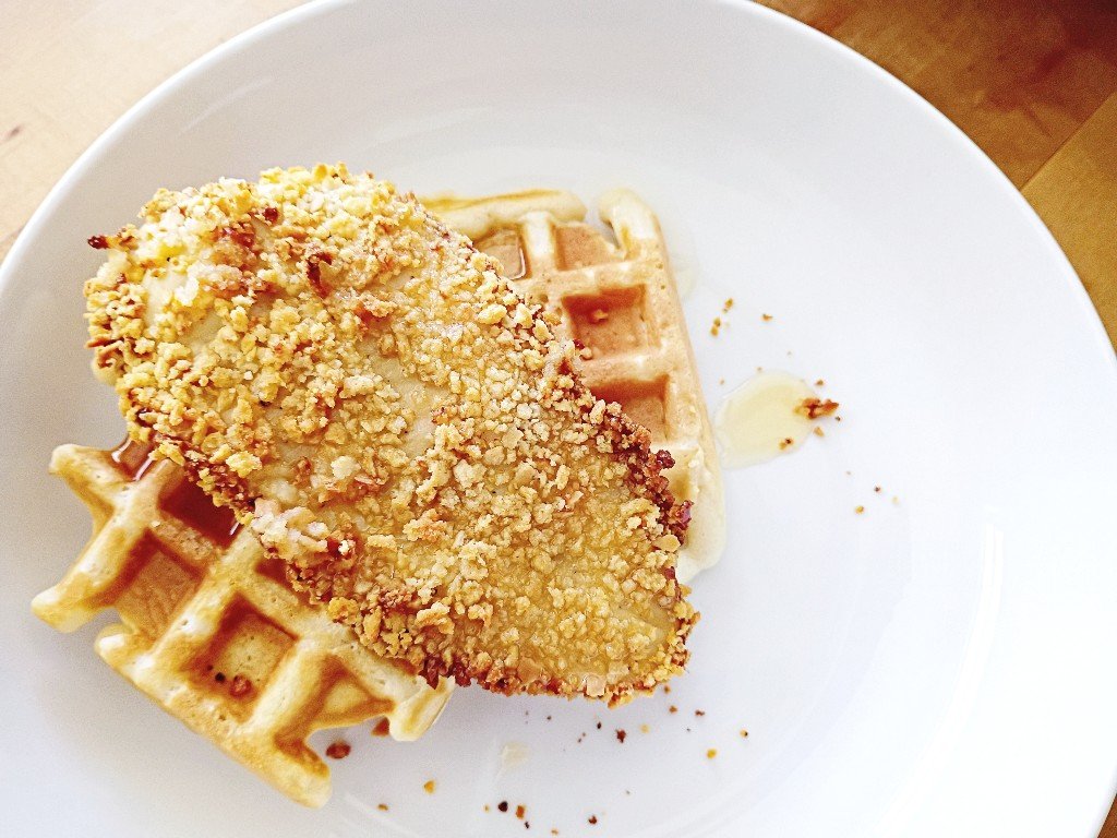 Crispy panko air fryer chicken and waffles