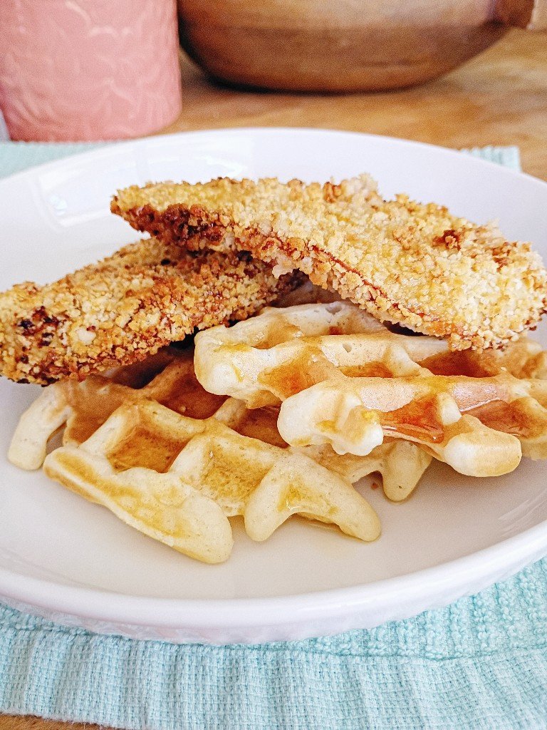 Crispy panko air fryer chicken and waffles