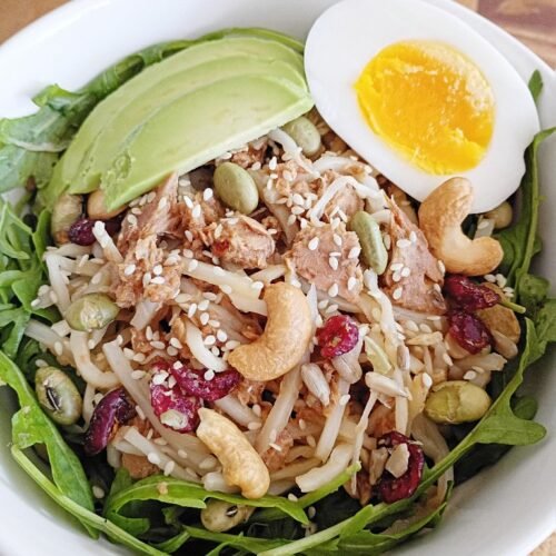 Tuna salad bowl with hearts of palm linguine recipe