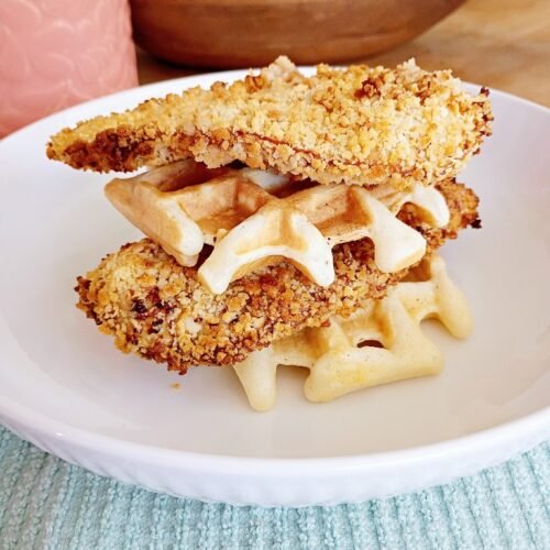 Crispy panko air fryer chicken and waffles
