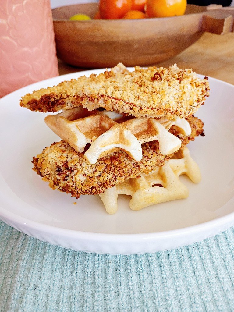 Crispy panko air fryer chicken and waffles
