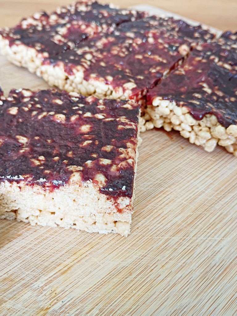 Peanut butter and jelly rice krispie treats